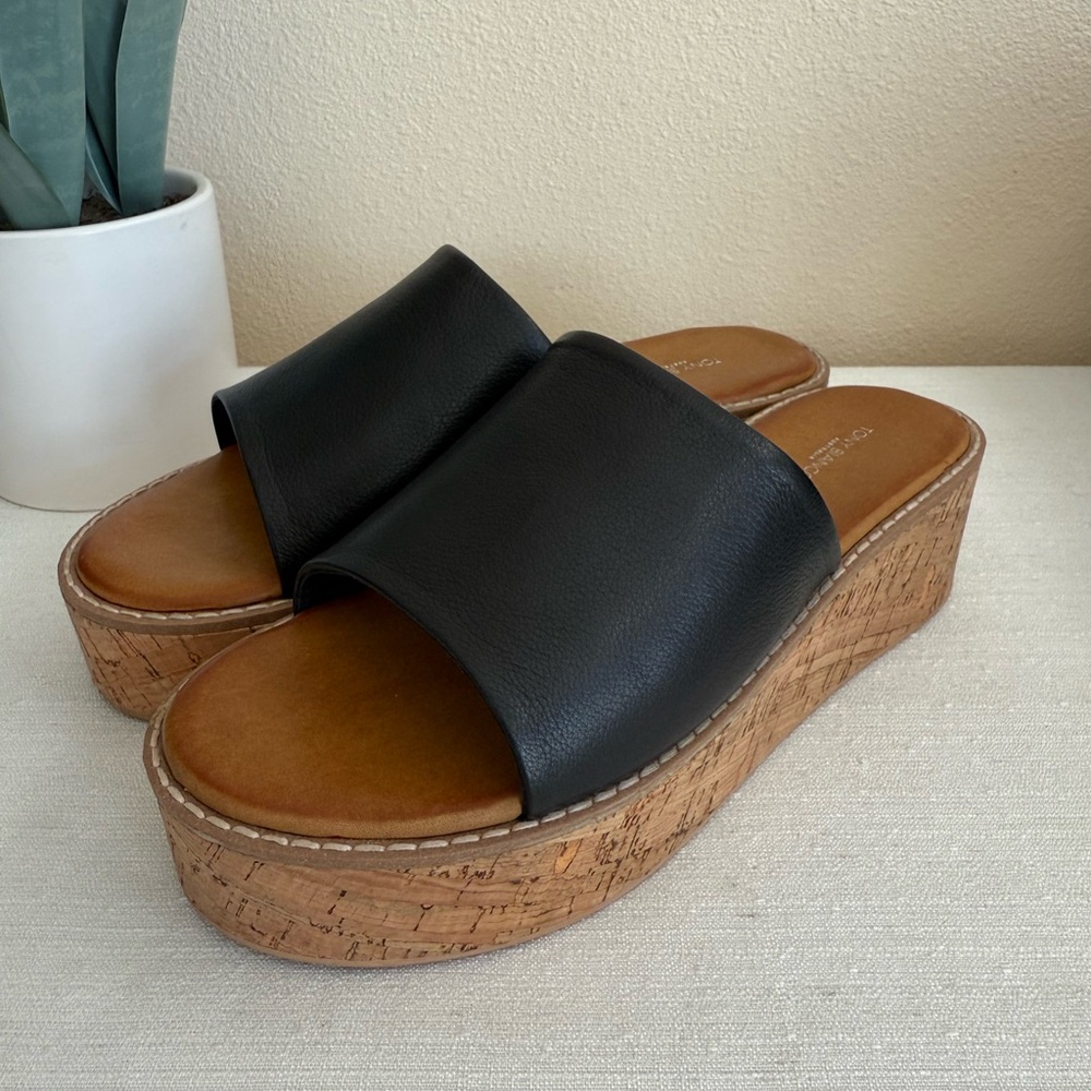 New Tony Bianco Jaye Black Milan Leather Cork Platform Slide Sandals EU39